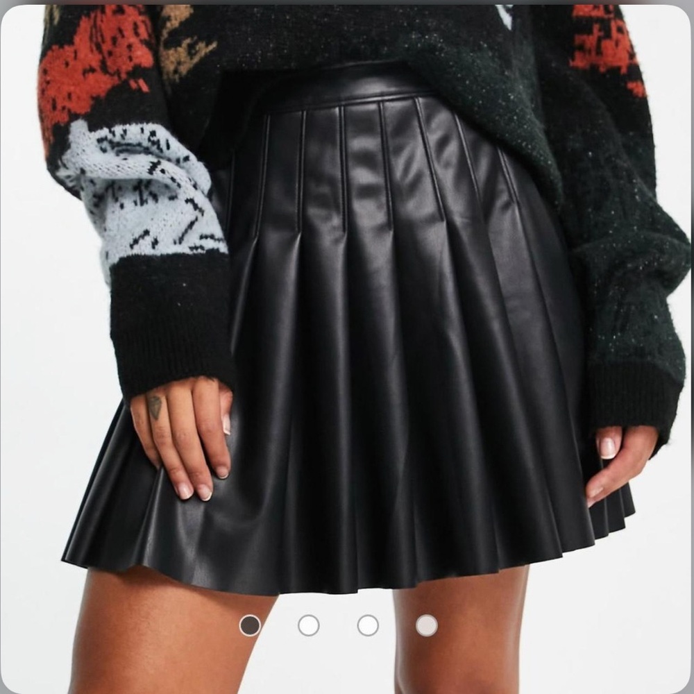 Topshop Black Faux Leather Mini A-Line Pleated Skirt size 12